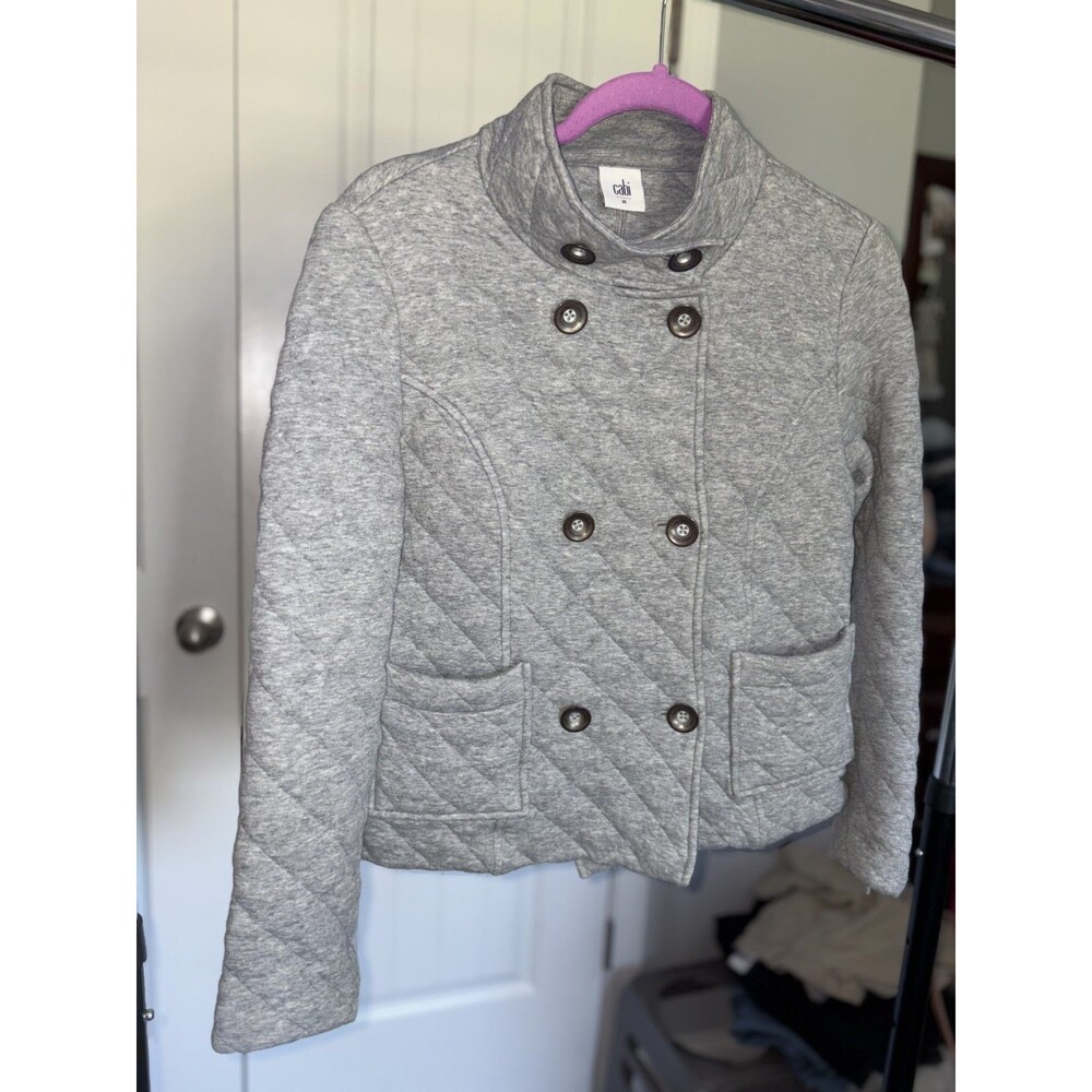 CAbi Women's Jacket Style 3182 Double Breasted Button Quilted Size Medium Gray